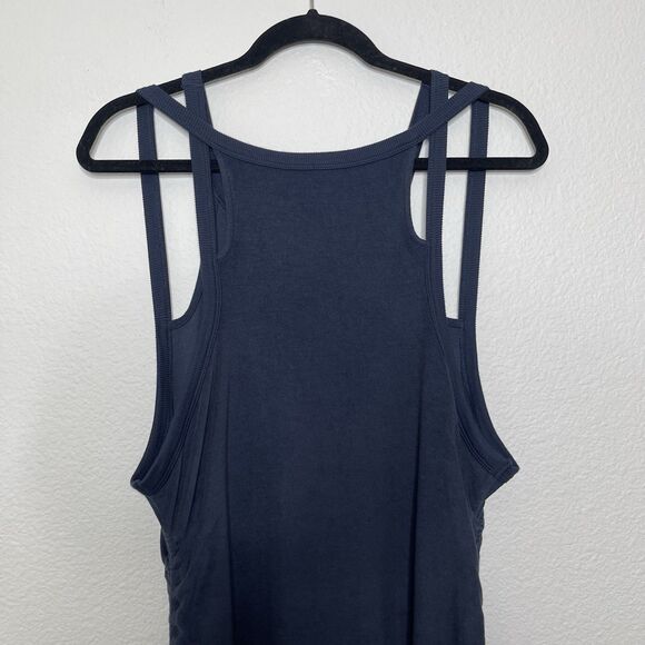 Anthropologie Daily Practice Midi Dress Large Tank Blue Strappy Sleeveless Ruche - Picture 10 of 12